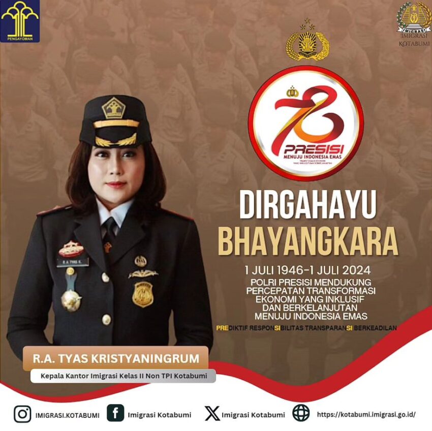 Selamat HUT ke-78 Bhayangkara Polri Presisi Mendukung Percepatan Transformasi Ekonomi Yang Inklusif dan Berkelanjutan Menuju Indonesia Emas