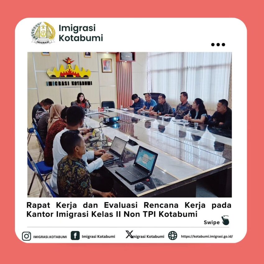 Kepala Kantor Imigrasi Kelas II Non TPI Kotabumi menggelar Rapat bersama pejabat struktural sekaligus melakukan pengecekan rencana kerja dari masing-masing seksi.