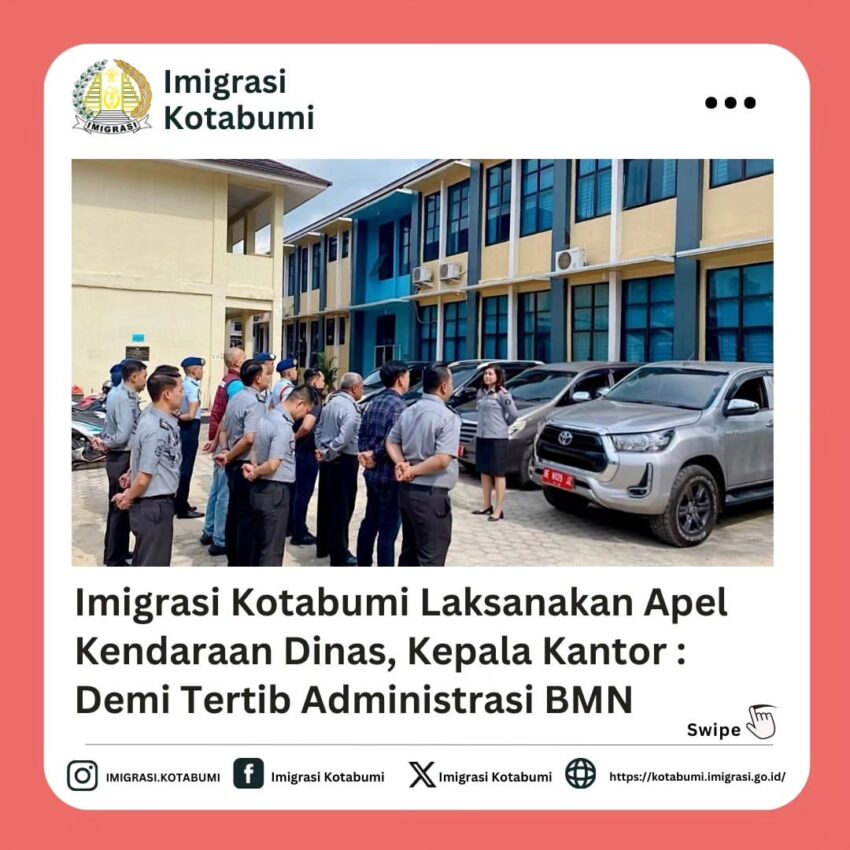 Kantor Imigrasi Kelas II Non TPI Kotabumi, menggelar apel kendaraan dinas di halaman kantor