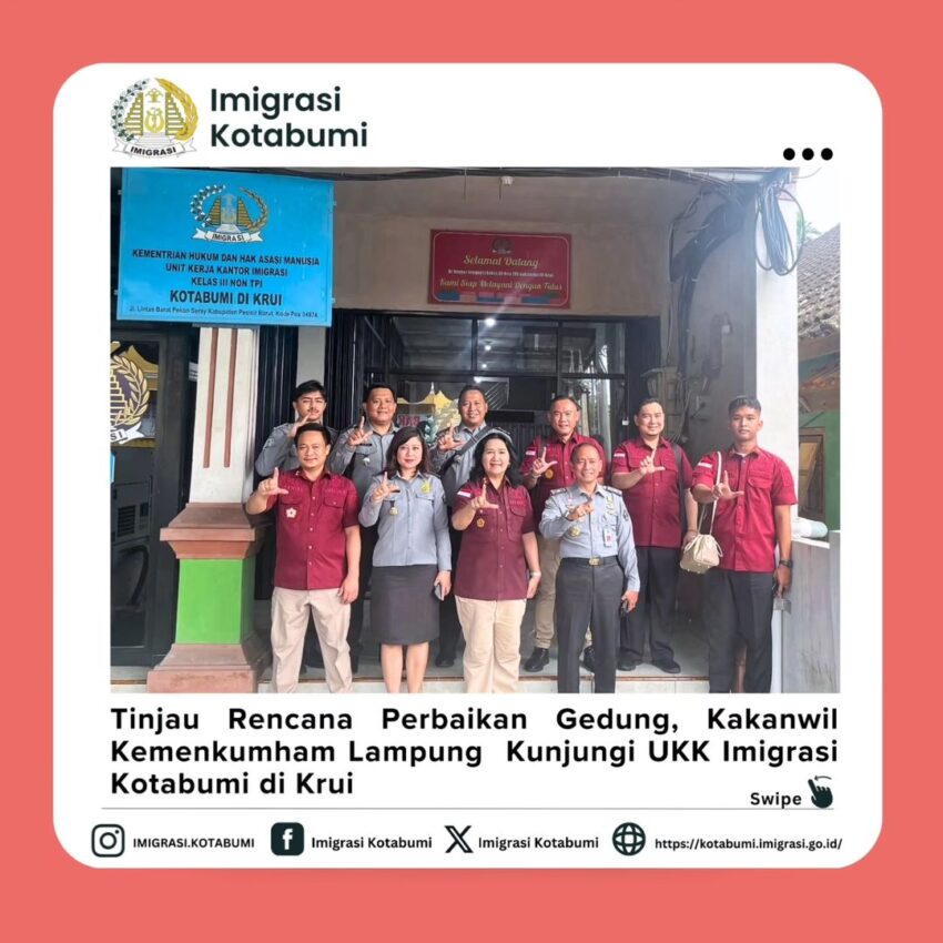 Kakanwil Kemenkumham Lampung, Dr. SORTA DELIMA LUMBAN TOBING, S.H., M.Si., melakukan kunjungan kerja ke Unit Kerja Kantor Imigrasi (UKK) Kelas II Non TPI Kotabumi 