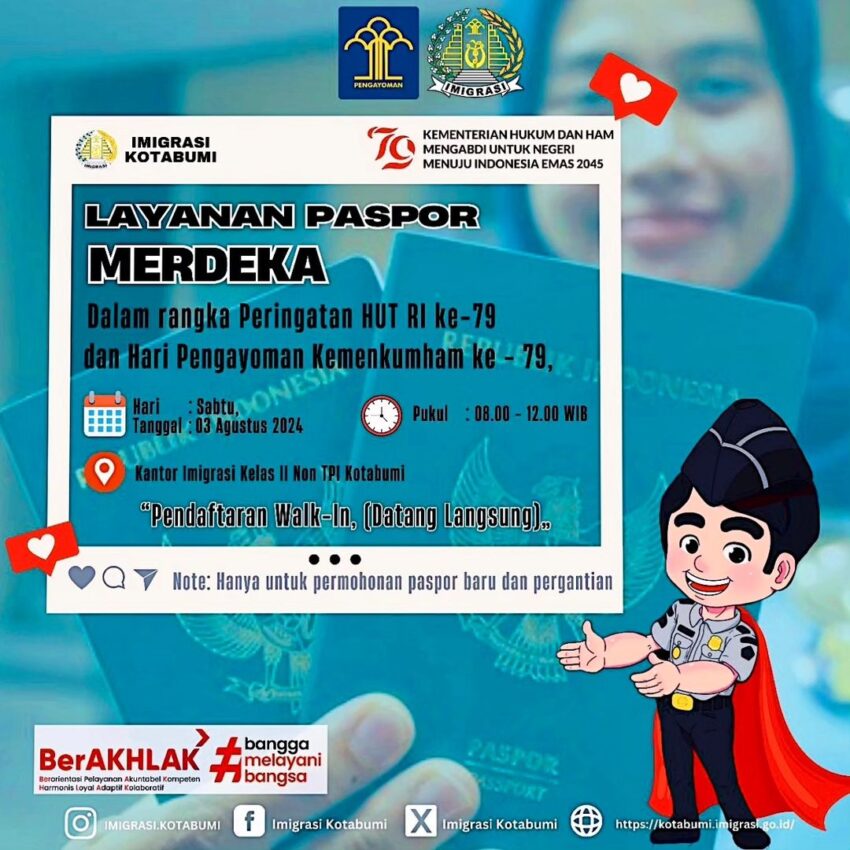 Kantor Imigrasi Kelas II Non TPI Kotabumi kembali menggelar Layanan Paspor Merdeka