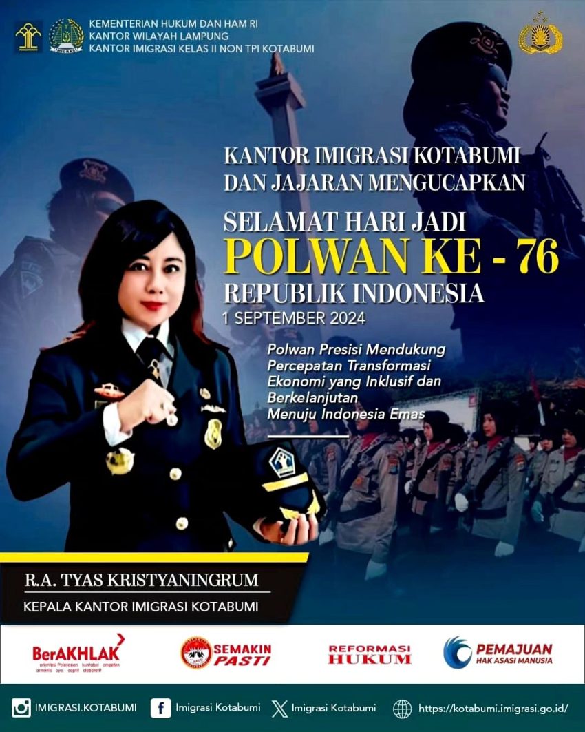 Kantor Imigrasi Kotabumi & Jajaran Mengucapkan “Selamat Hari Jadi Polwan ke-76 Republik Indonesi”